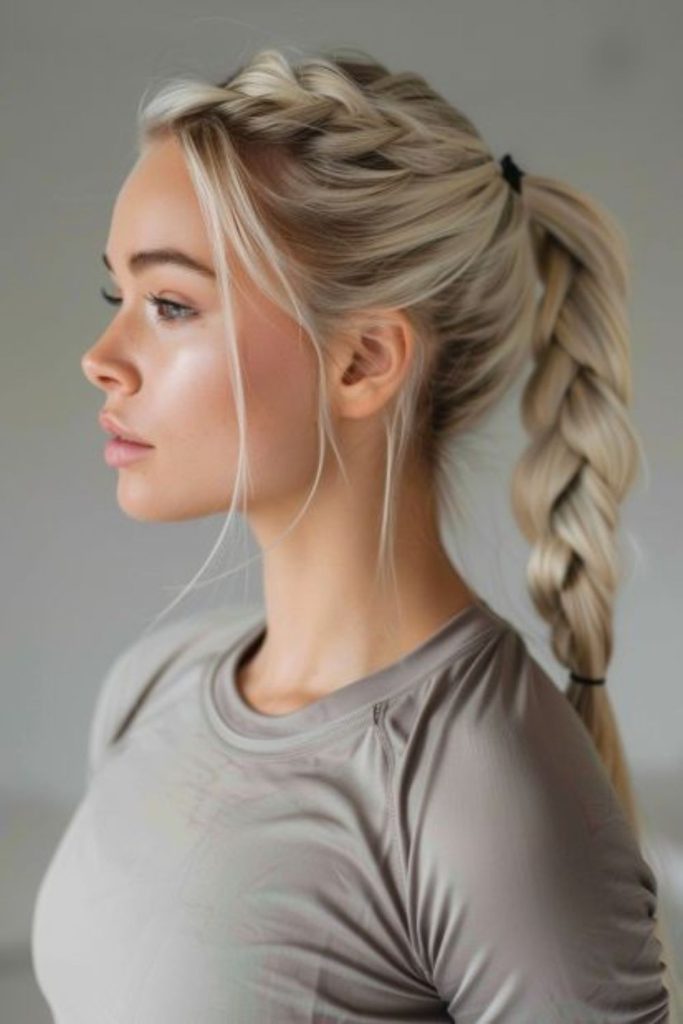 Ponytail extended with braid overlay effect.