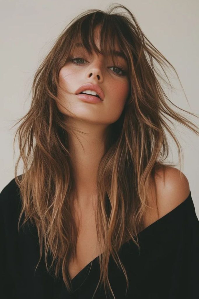 Thin playful strands framing delicate features