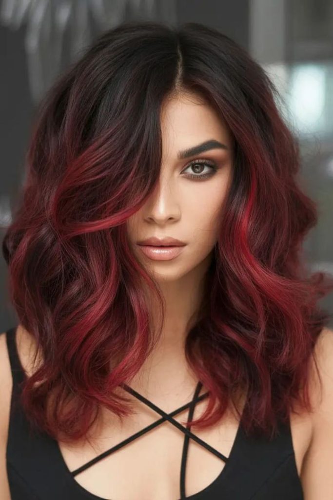 Deep burgundy velvet soft flowing waves.