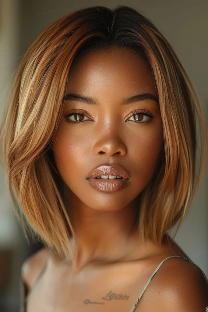 Jaw-length bob with flipped honey layers.
