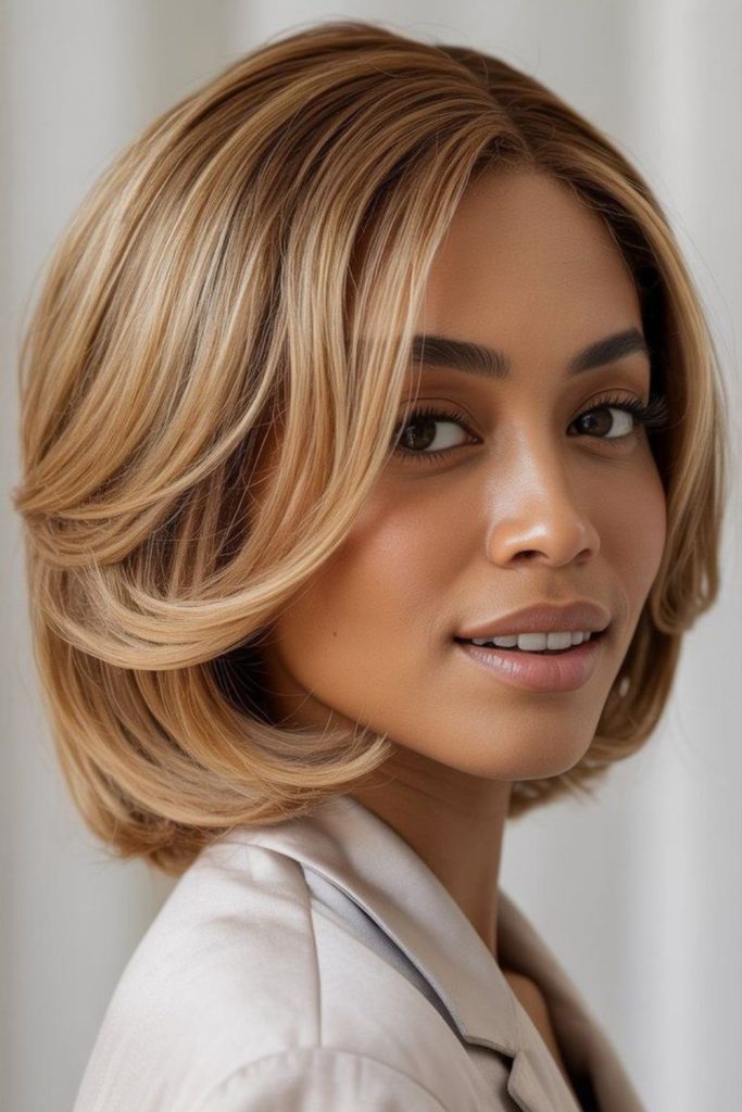 Short bob with caramel honey tones