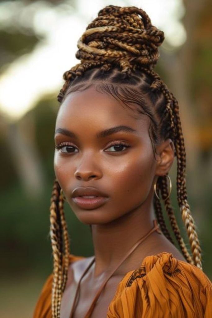 Braided crown with warm honey tones