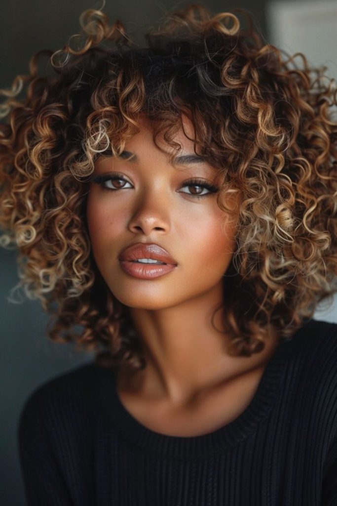 Soft curls with caramel honey streaks