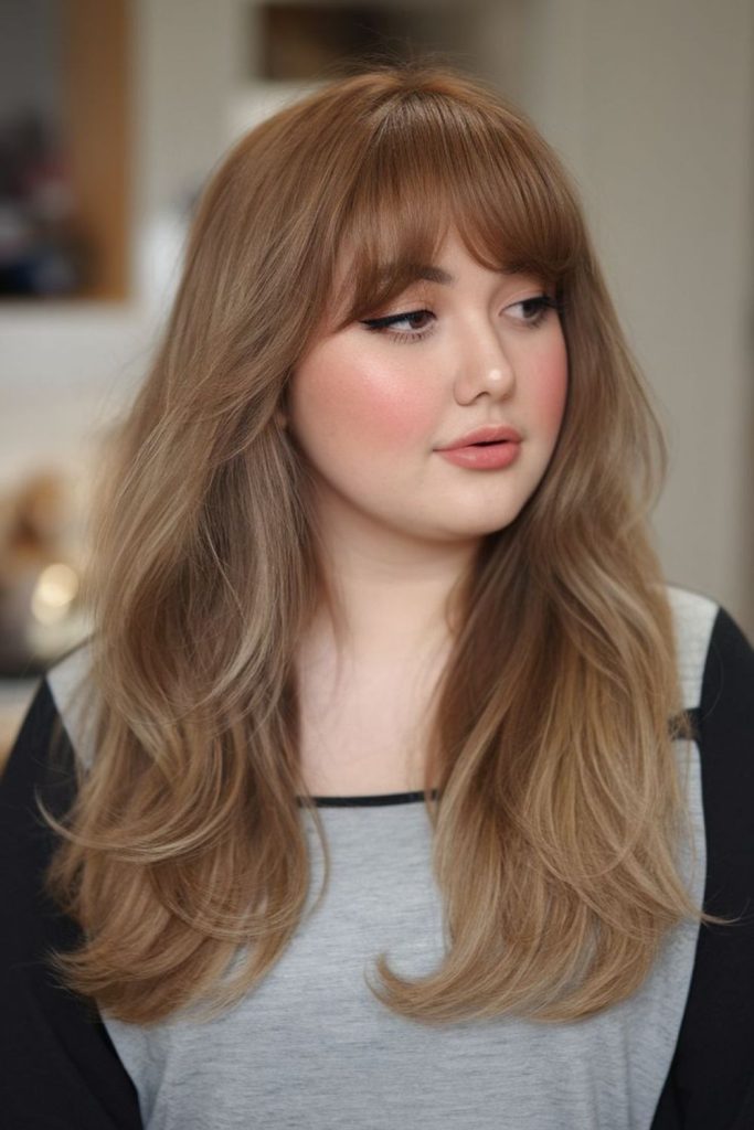 Cheek-skimming bangs flatter face naturally