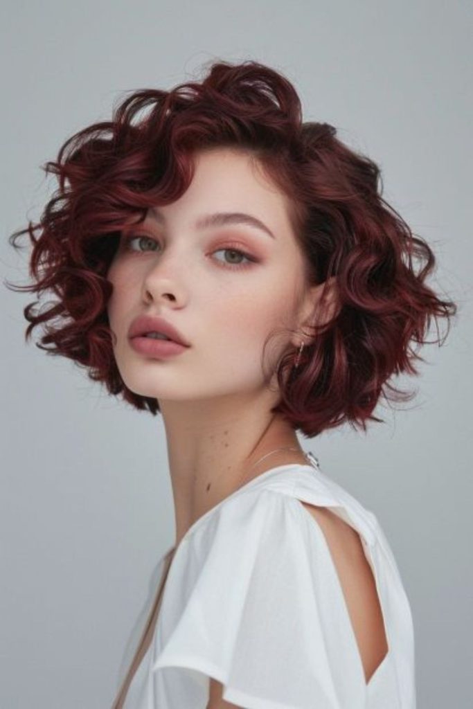 Bouncy cherry red curls voluminous