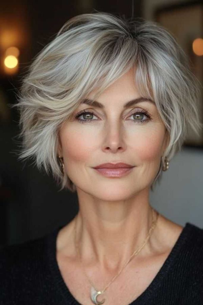 Icy layered bob with subtle bounce