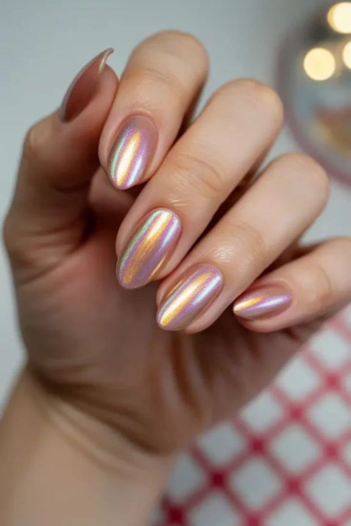 Metallic reflective nails with soft overlays