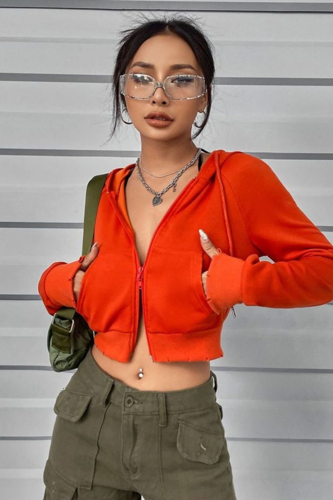 Bright citrus hoodie with mint cargo