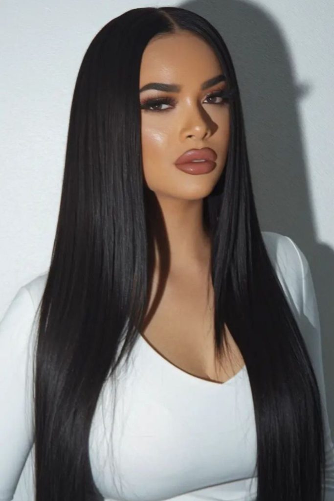 Timeless long straight black hair.