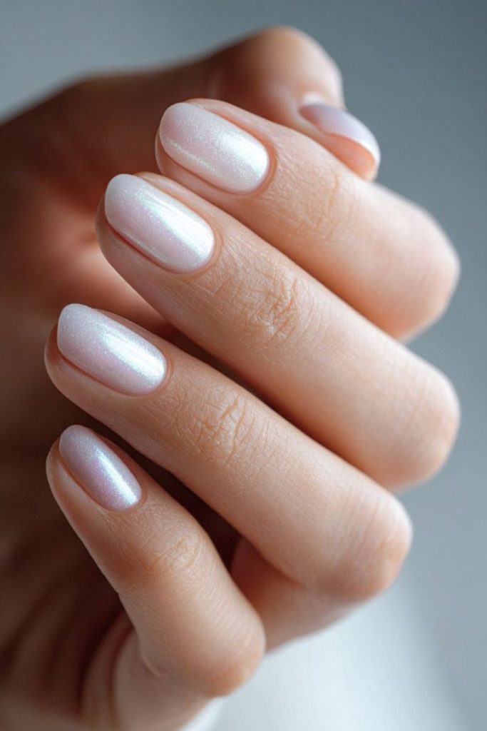 Sheer white glossy short nails.