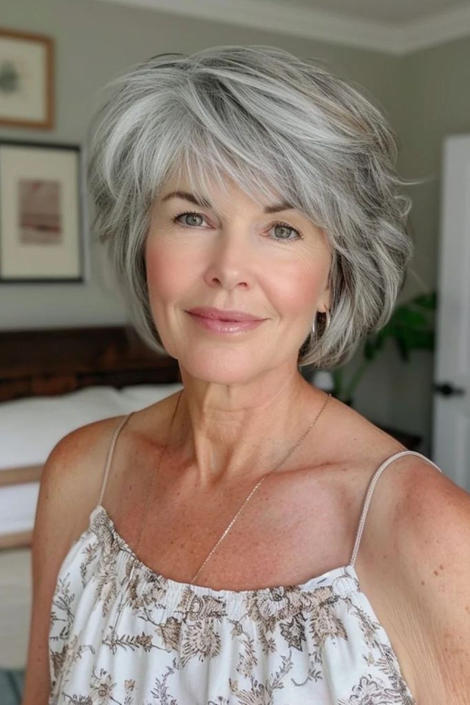 Soft gray bob with choppy texture