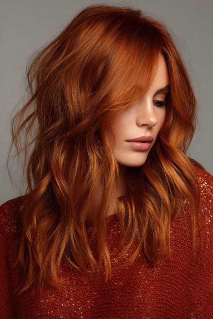 Tousled copper waves carefree stylish