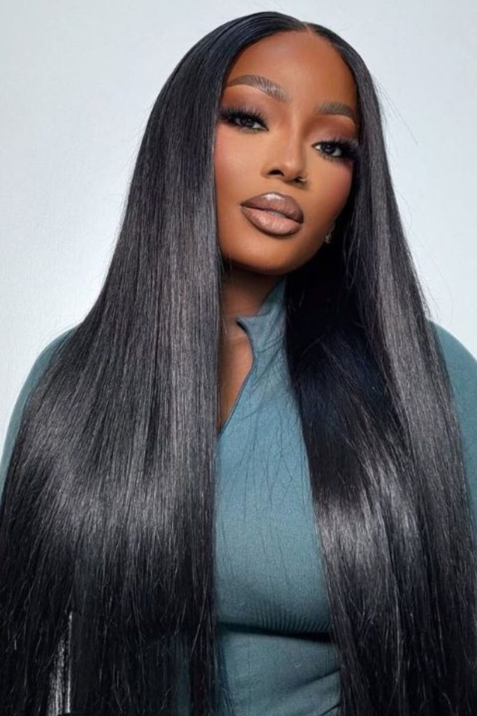 Ultra-smooth reflective straight black strands.