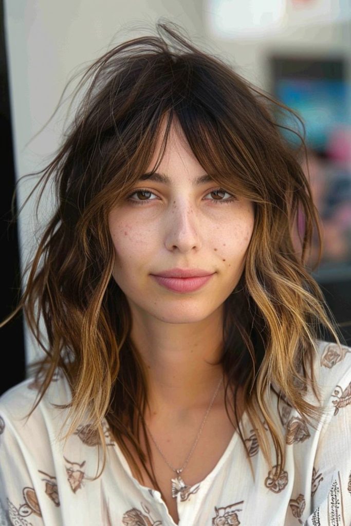 Spiky layered shoulder-length jagged hairstyle