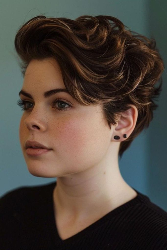 Tousled pixie with dewy light reflection