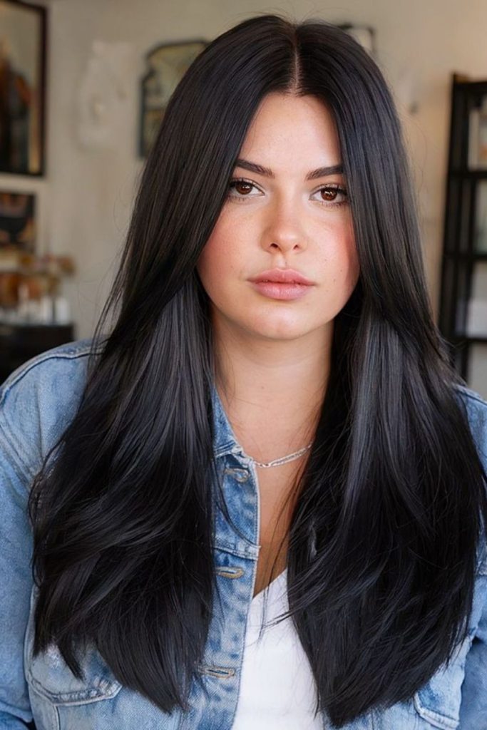 Straight veil lengthening facial outline