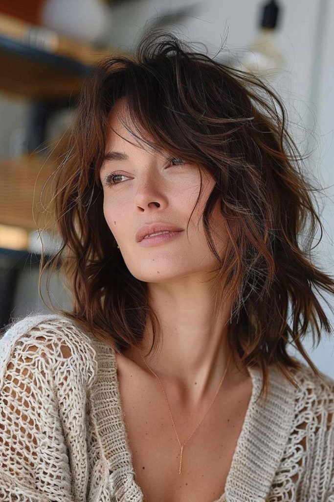 Charred red-brown layered textured hair