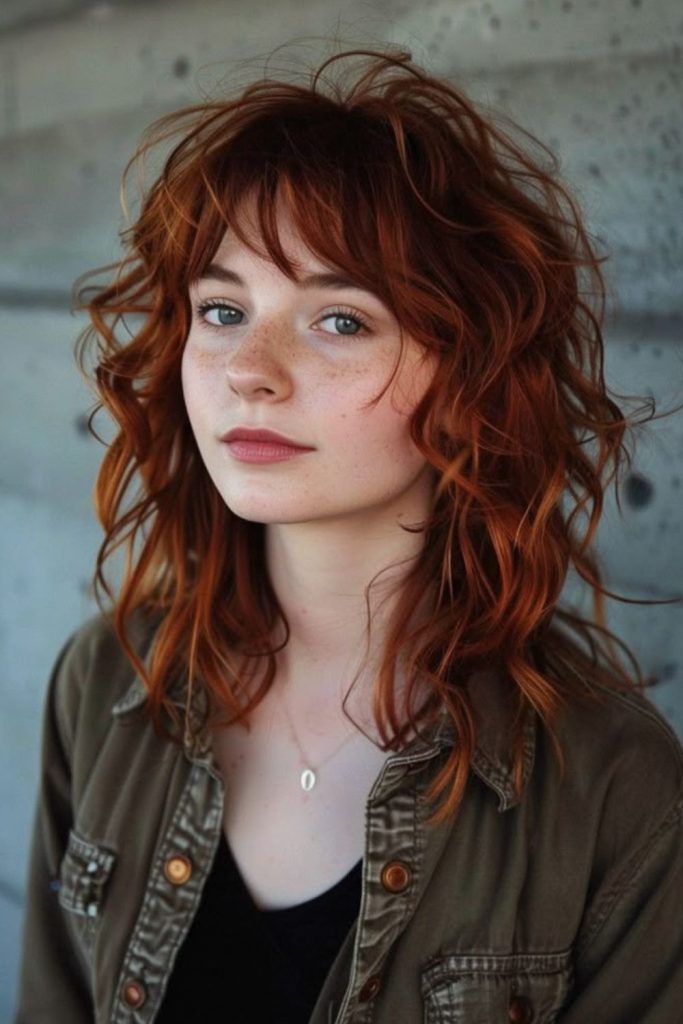 Copper layered fiery smoky textured hair.