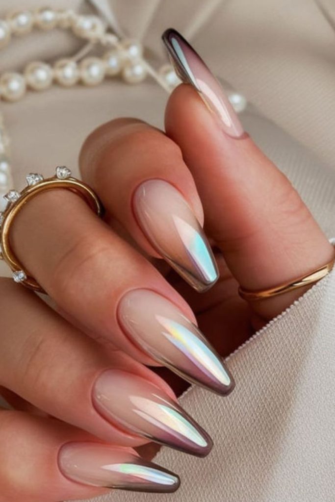 Nude nails with subtle metallic edges