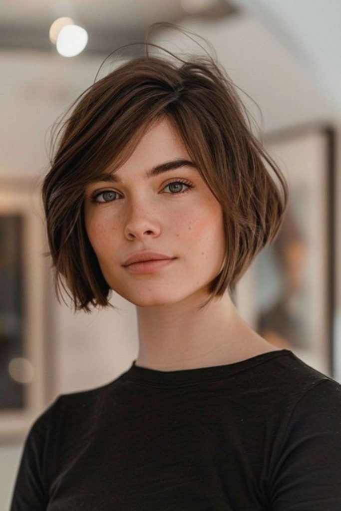 Asymmetrical bob with airy edgy ends