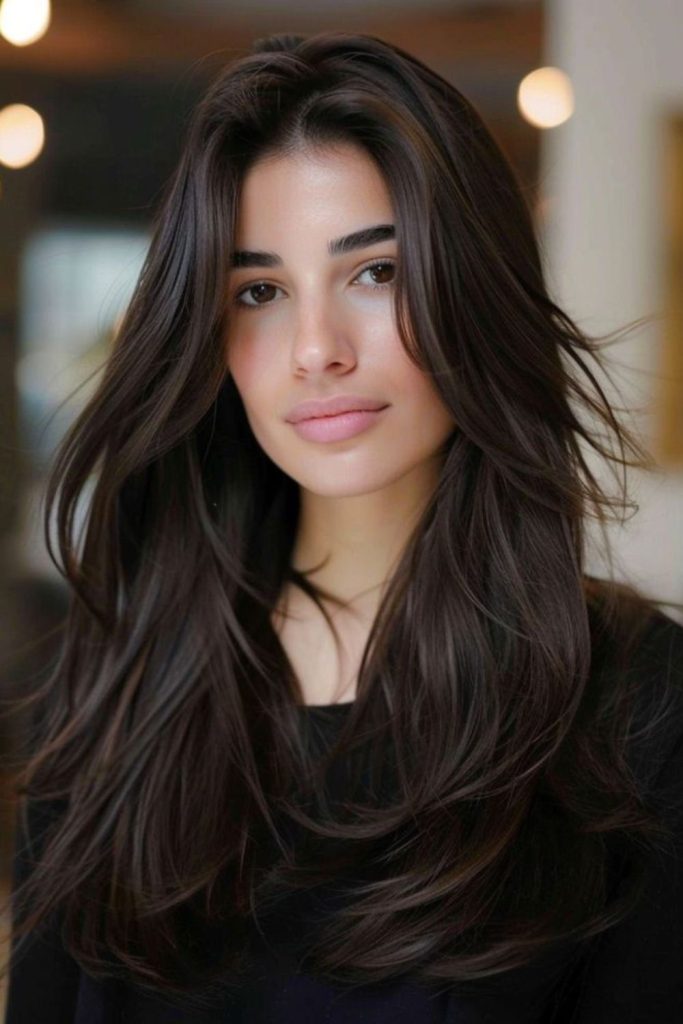 Shiny elegant straight black hair.