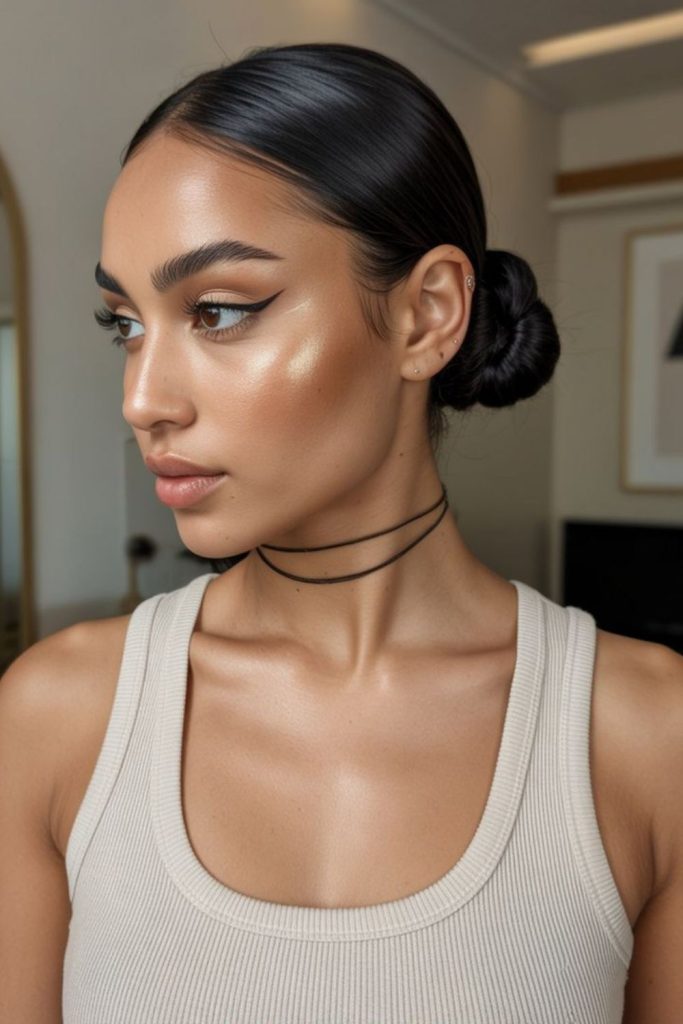 Low bun basketball game hairstyle