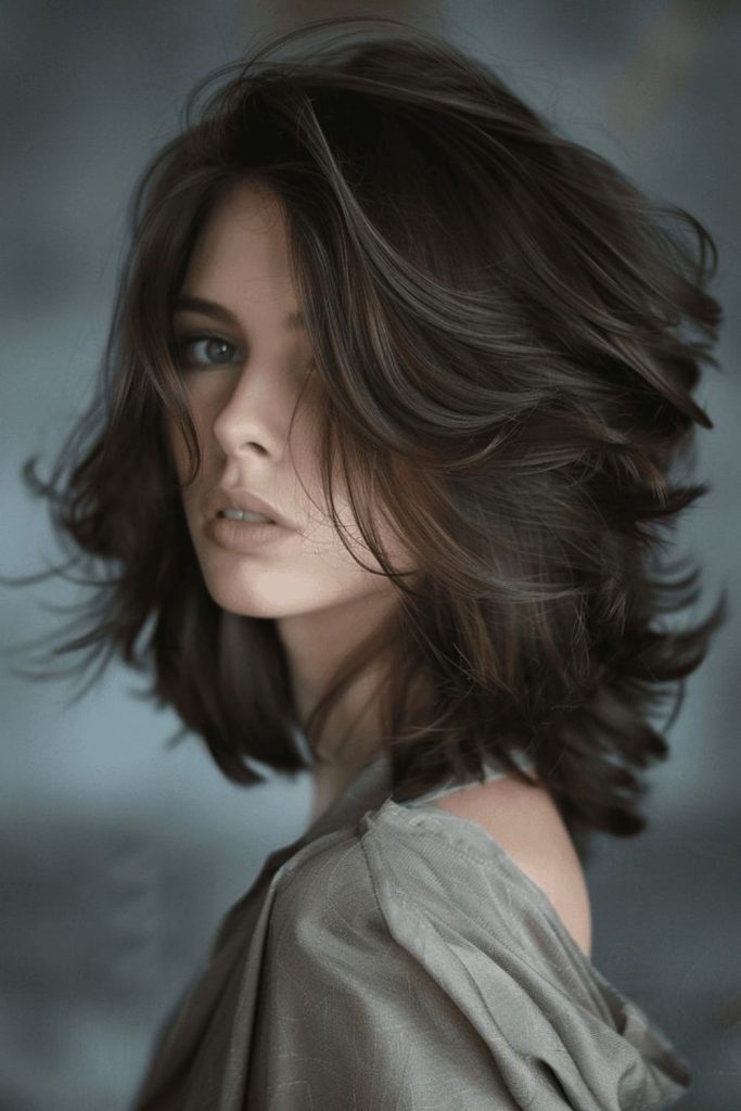 Feathered lob with subtle shoulder flicks
