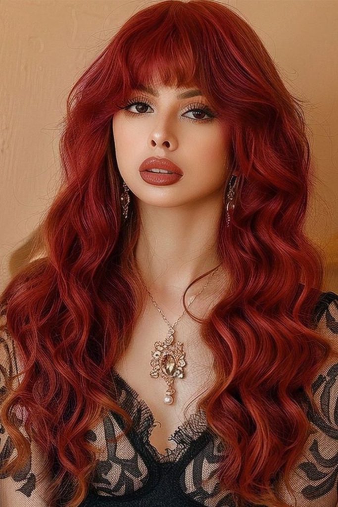 Vibrant crimson curls flowing wildly naturally