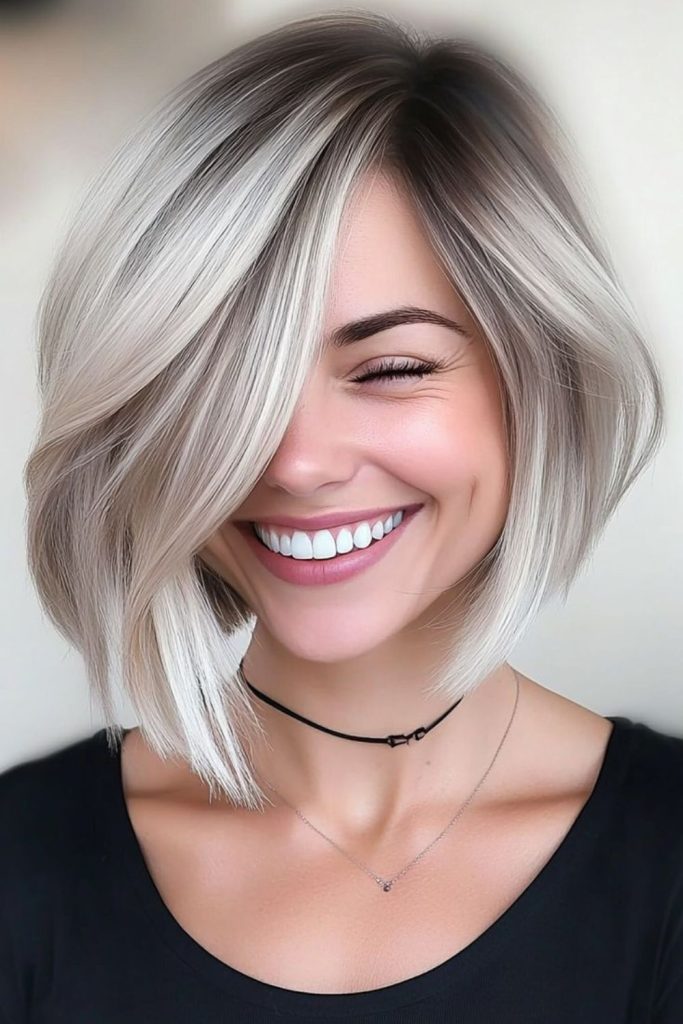 Frosted platinum angelic short bob