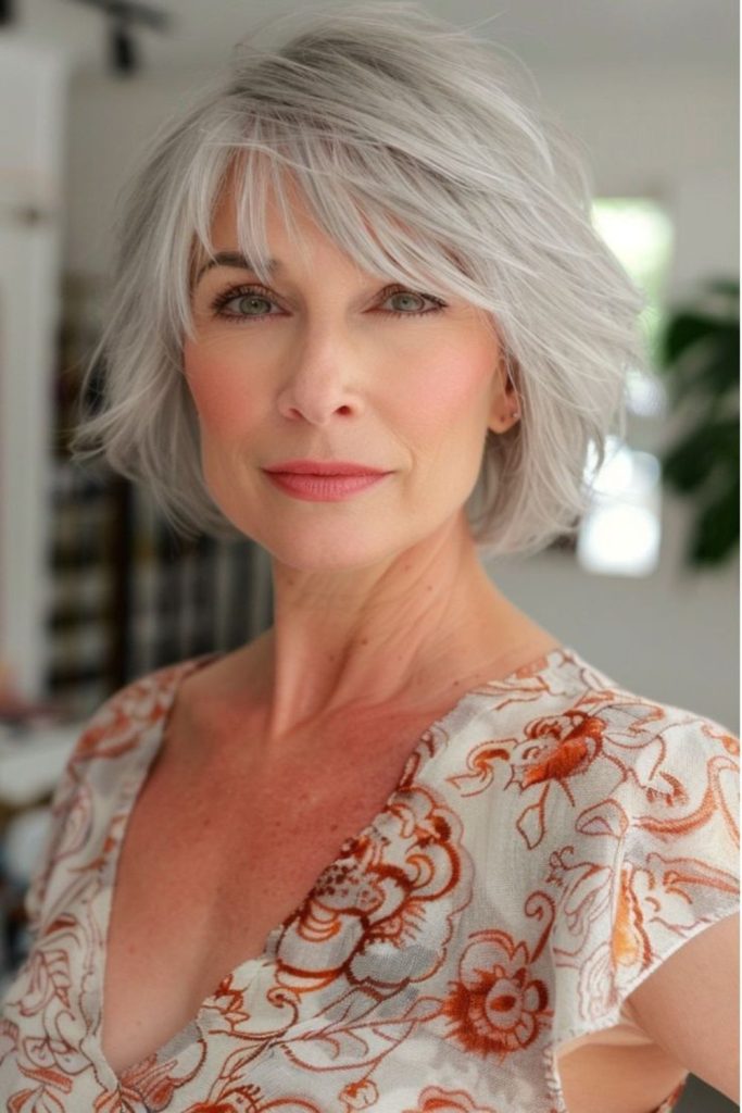 Pale silver airy layered bob