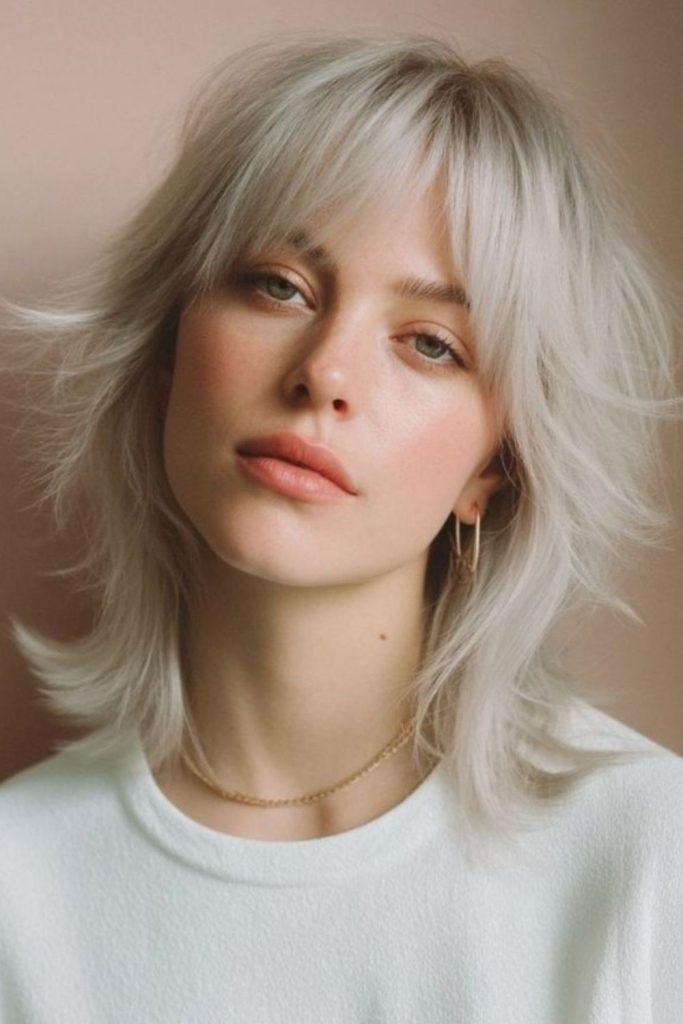 Choppy uneven shoulder-length layered style