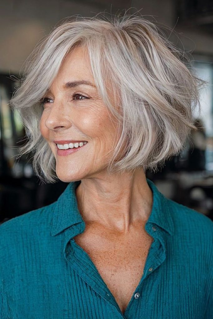 Silver flowing bob with textured layers