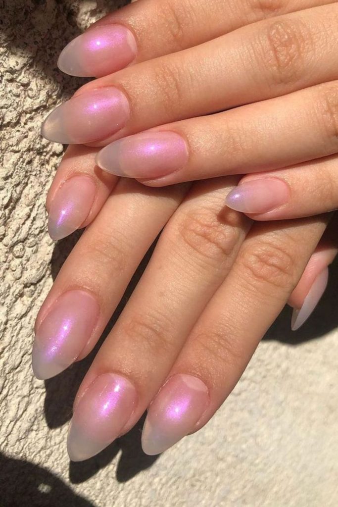 Translucent nails with soft frosted finish