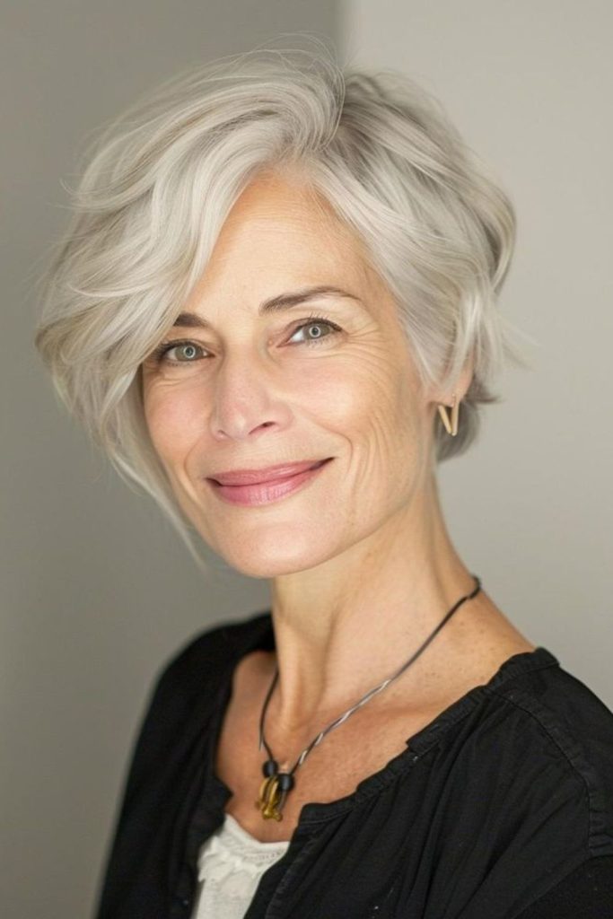 Delicate silver bob with feathered edges
