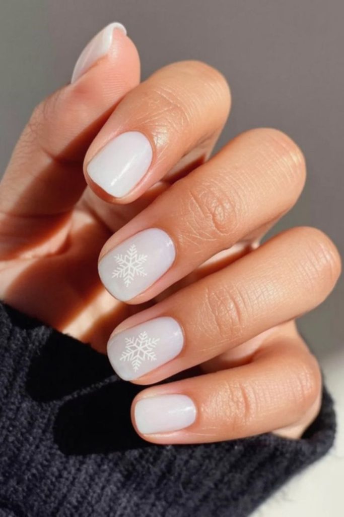 Soft milky white winter nails