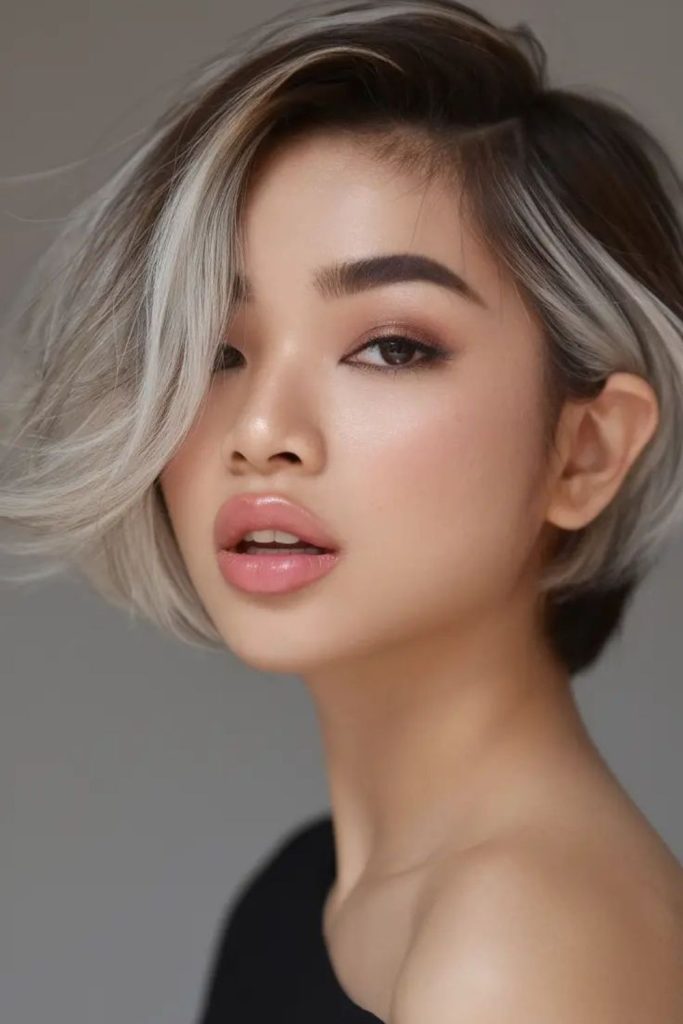 Dark bob with icy frosted tips.