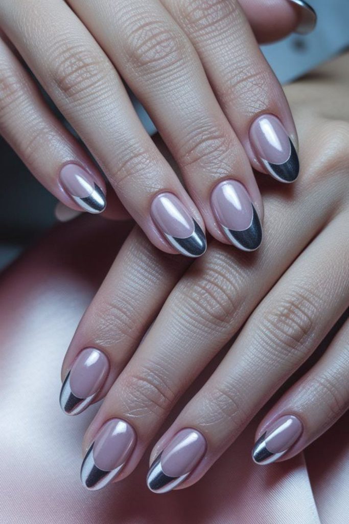 Modern gradient tips on nude nails