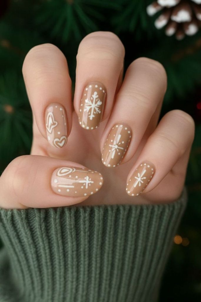 Gingerbread nude cozy nail look