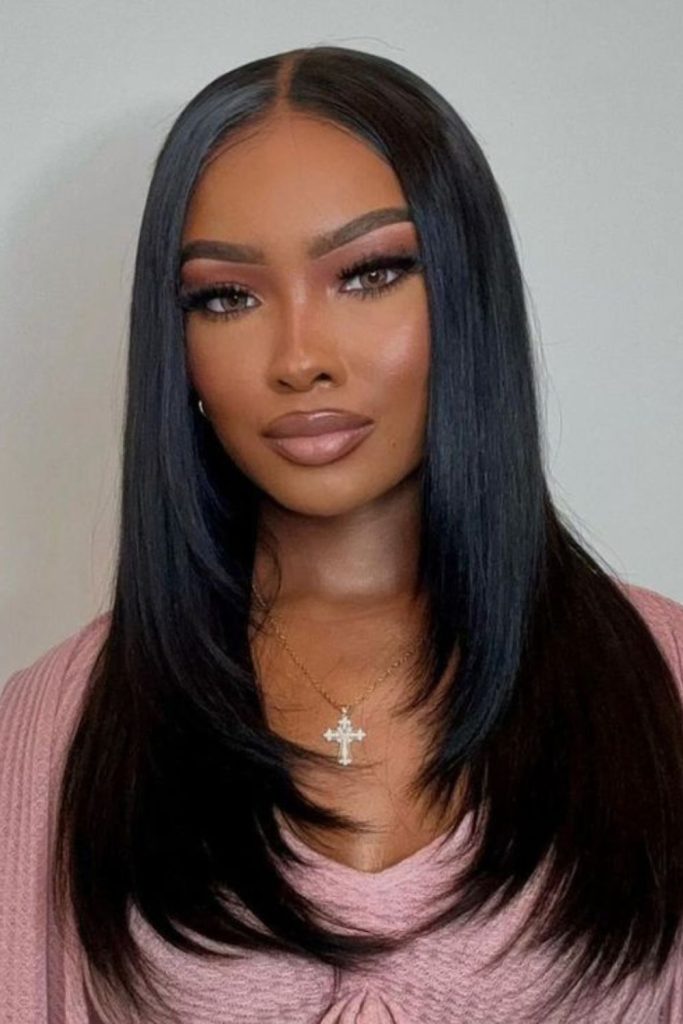 Sharp clean straight black hair.