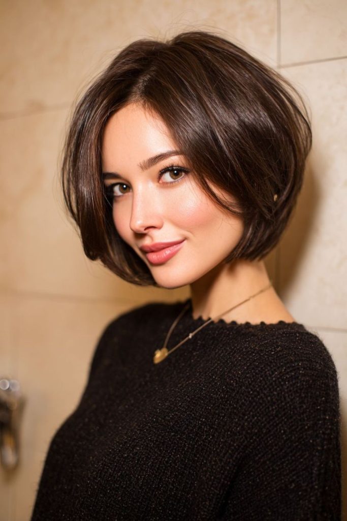 Sharp-edged bob with subtle shine