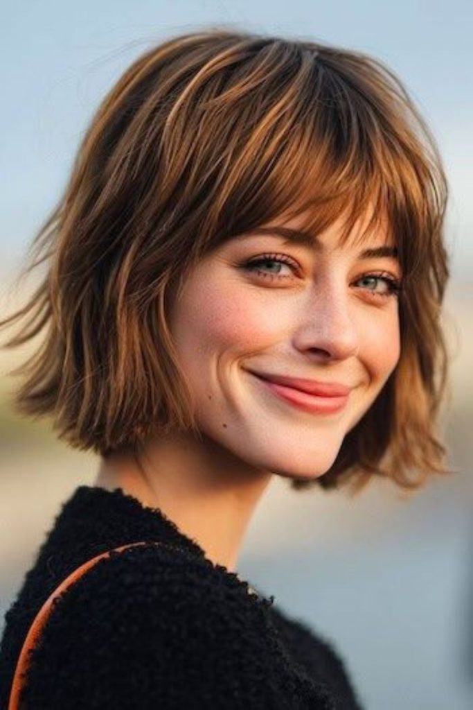 Bob with side fringe and shimmer