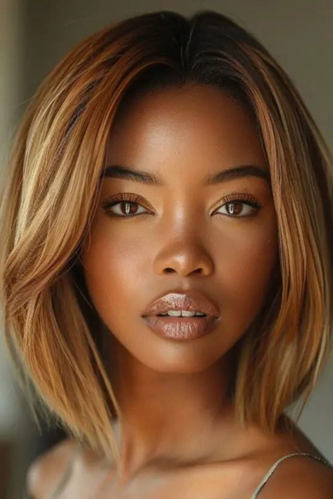 Jaw-length bob with golden highlights