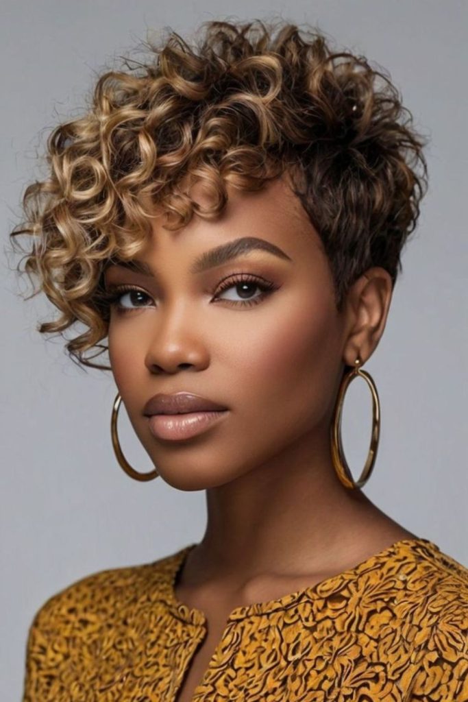 Curly undercut with honey gold highlights