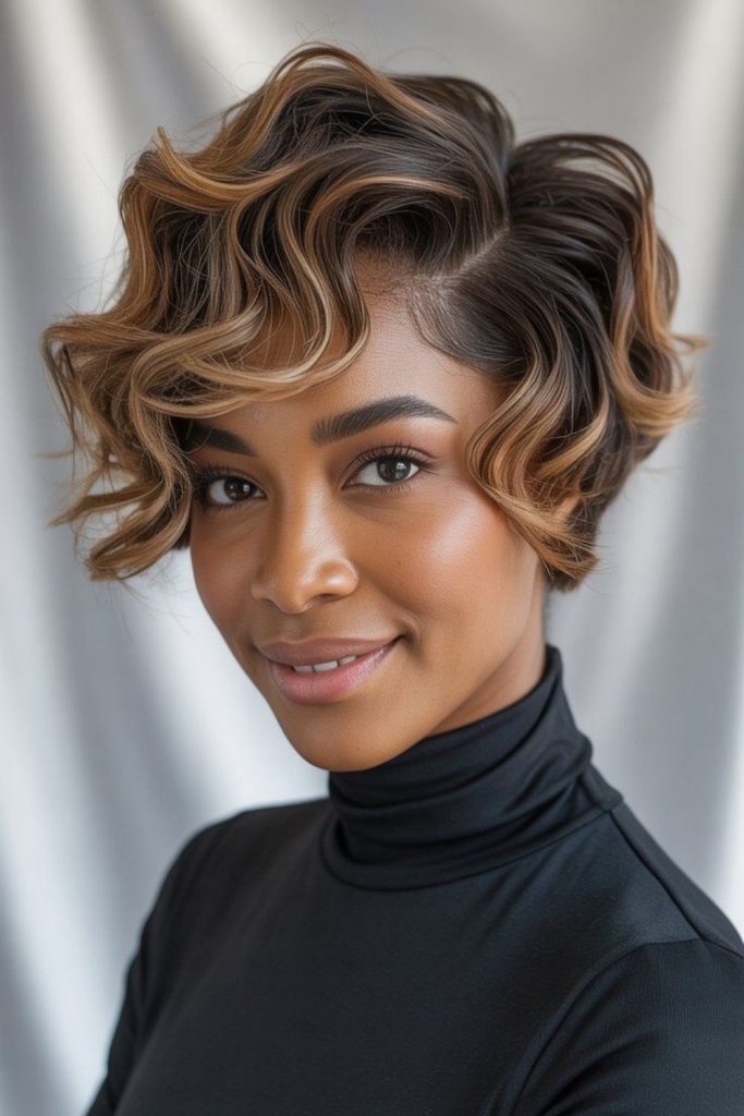 Retro finger waves with honey highlights