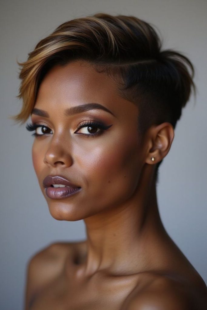 Short pixie haircut with golden streaks