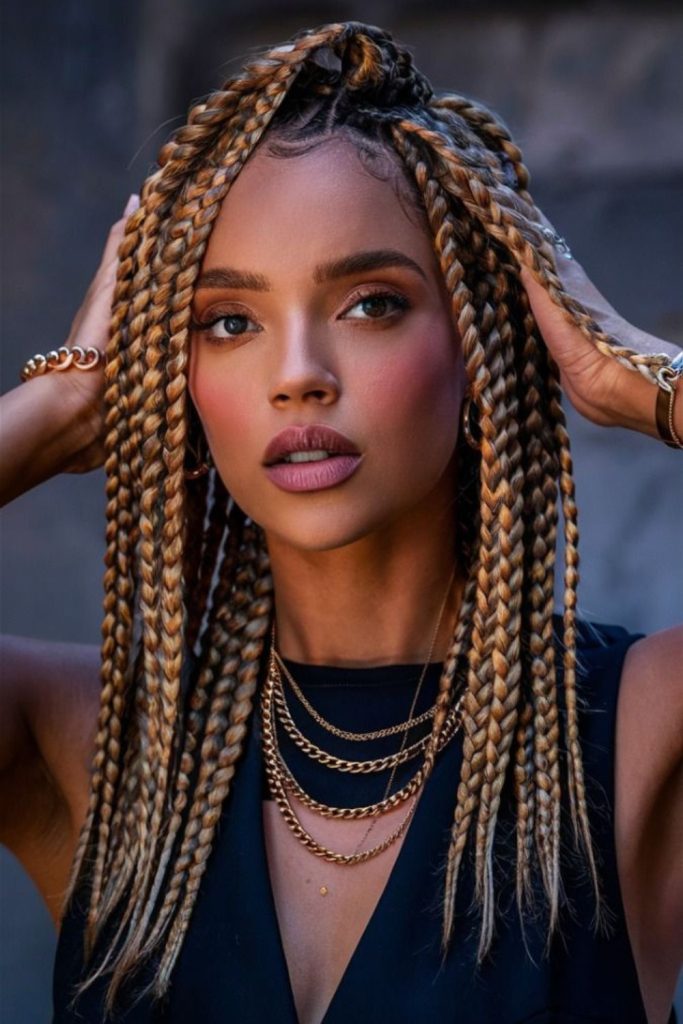 Rope braids accented with golden honey.