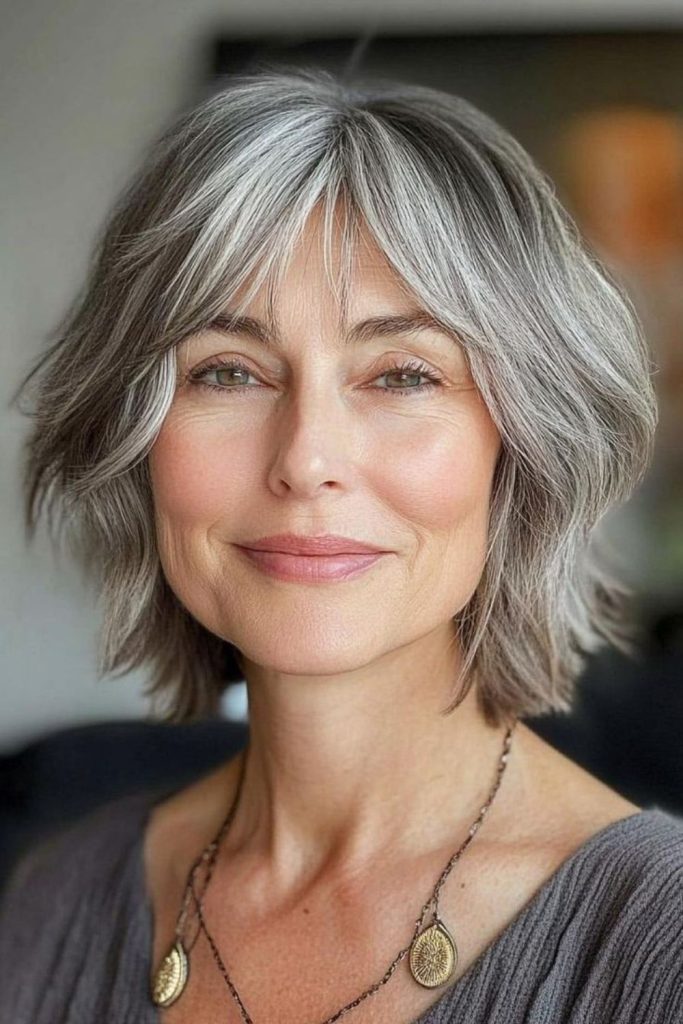 Dark ash jagged choppy bob