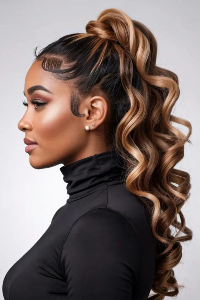 High ponytail twist in honey blonde