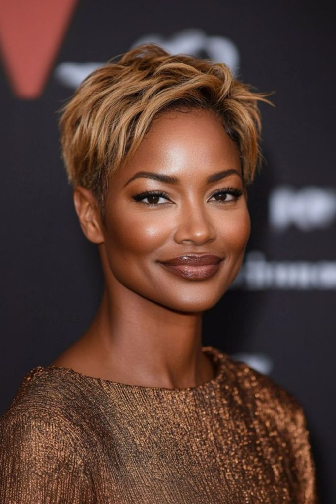 Pixie crop with honey-gold highlights
