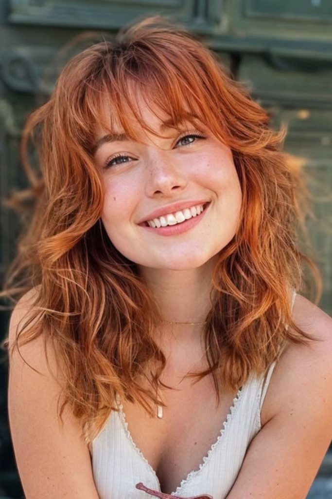 Warm honey shaggy layered hairstyle naturally.